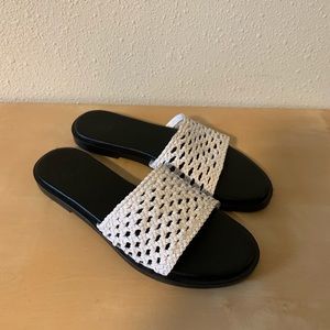 White woven slide on sandals